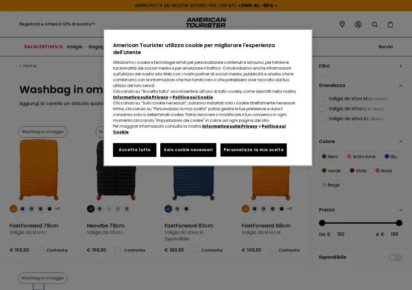 Schermata della pagina offerta di American Tourister