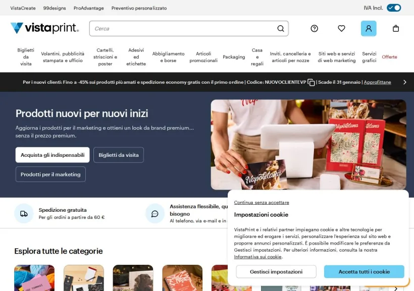Schermata della pagina offerta di Vistaprint