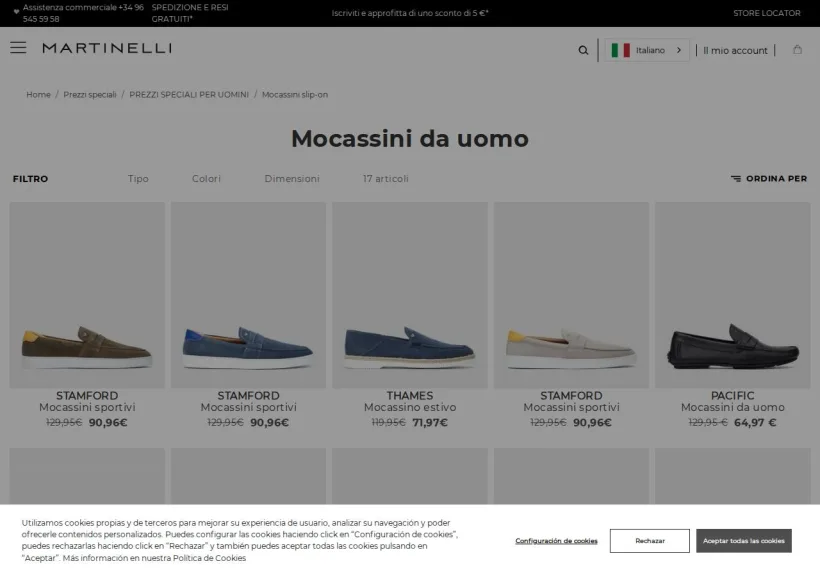 Schermata della pagina offerta di Martinelli
