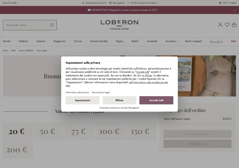 Schermata della pagina offerta di Loberon