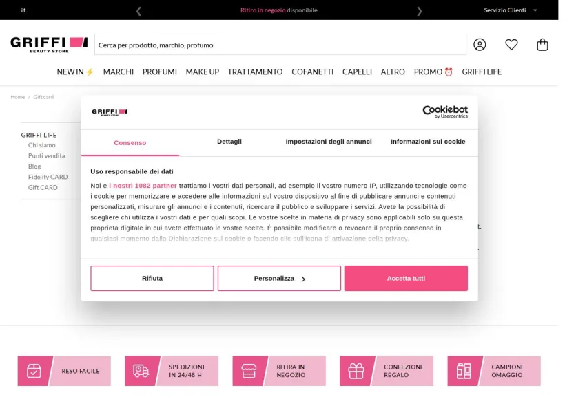 Schermata della pagina offerta di Griffi