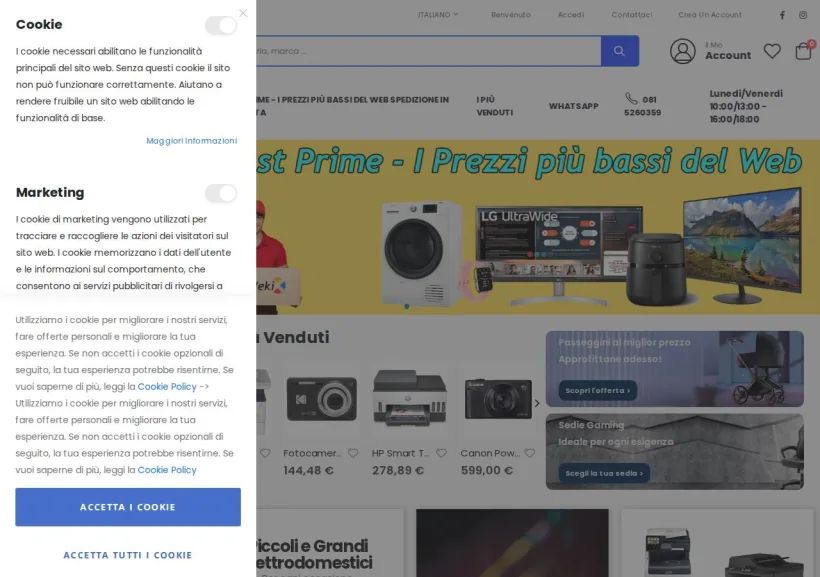 Schermata della pagina offerta di eWeki