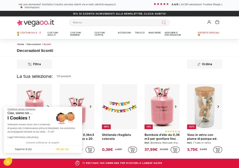 Schermata della pagina offerta di Vegaoo
