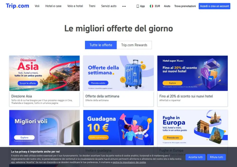 Schermata della pagina offerta di Trip.com