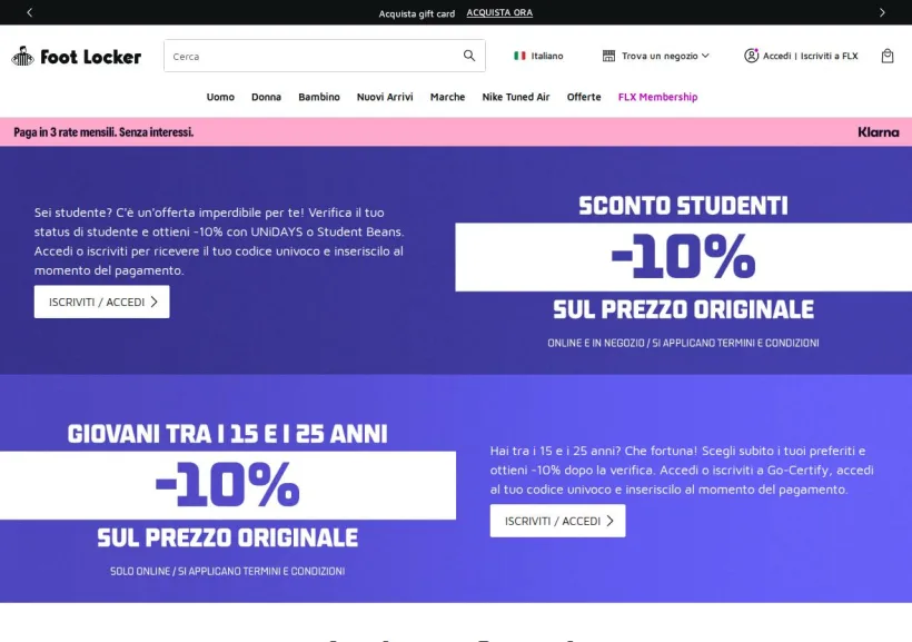 Schermata della pagina offerta di Foot Locker