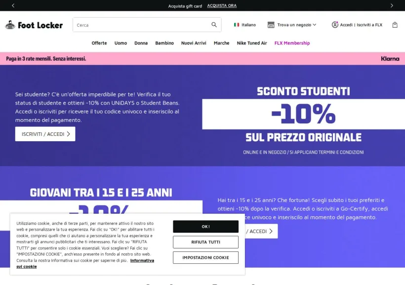 Schermata della pagina offerta di Foot Locker
