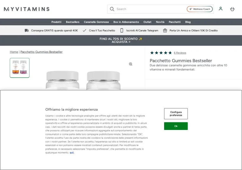 Schermata della pagina offerta di MyVitamins