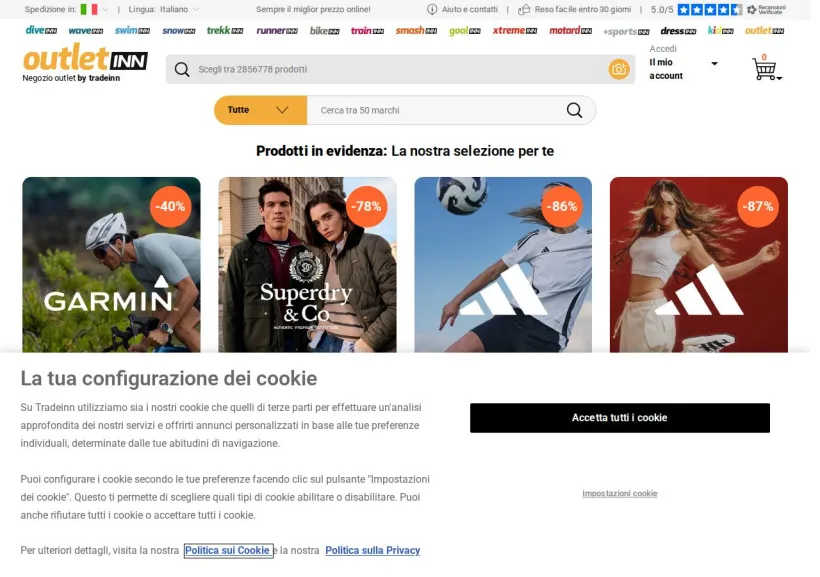 Schermata della pagina offerta di TradeInn