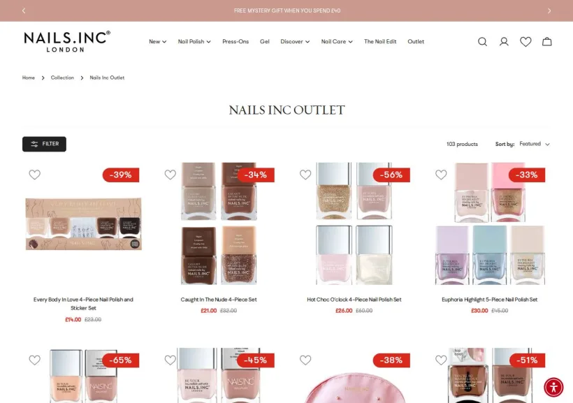 Schermata della pagina offerta di Nails Inc
