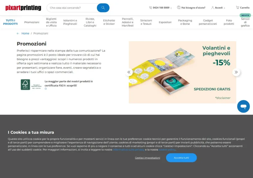 Schermata della pagina offerta di Pixartprinting