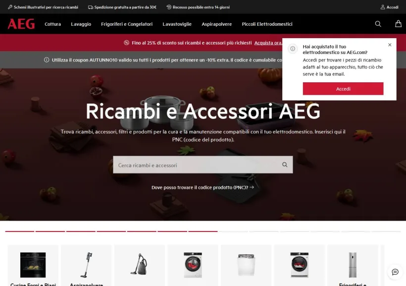 Schermata della pagina offerta di AEG