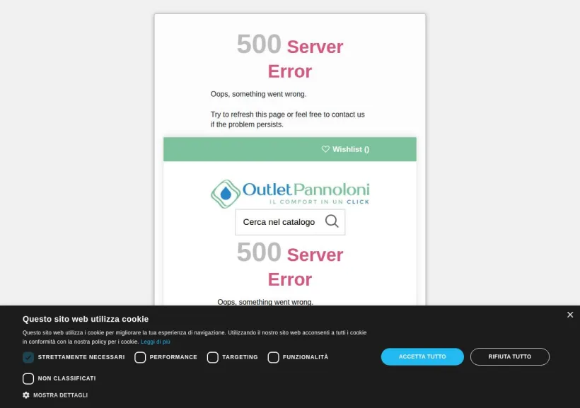 Schermata della pagina offerta di Outlet Pannoloni