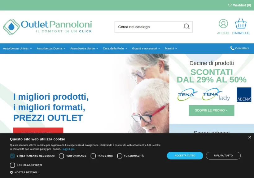Schermata della pagina offerta di Outlet Pannoloni