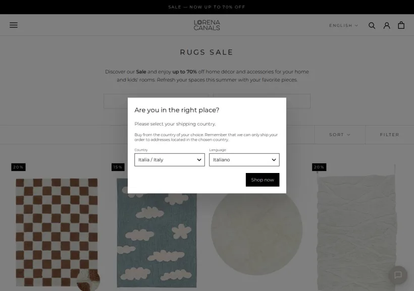 Schermata della pagina offerta di Lorena Canals