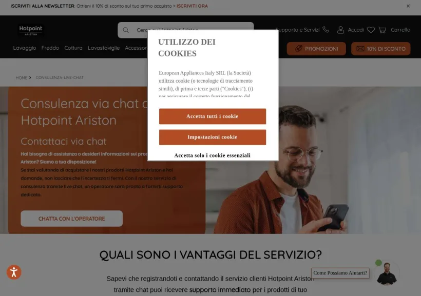 Schermata della pagina offerta di Hotpoint