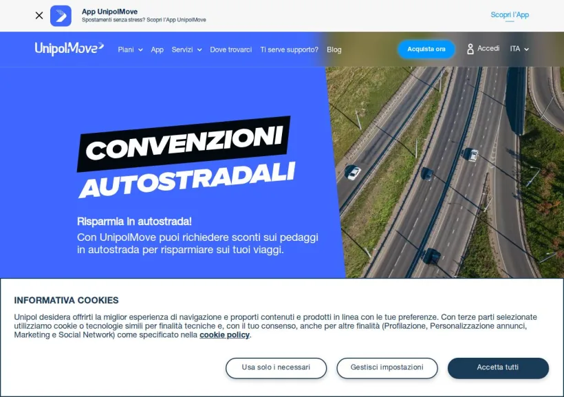 Schermata della pagina offerta di UnipolMove