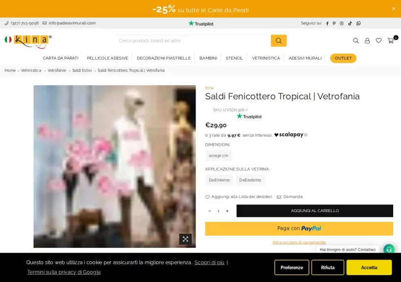 Schermata della pagina offerta di Adesivi Murali