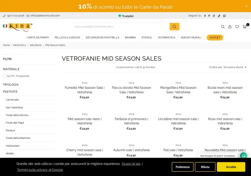 Schermata della pagina offerta di Adesivi Murali