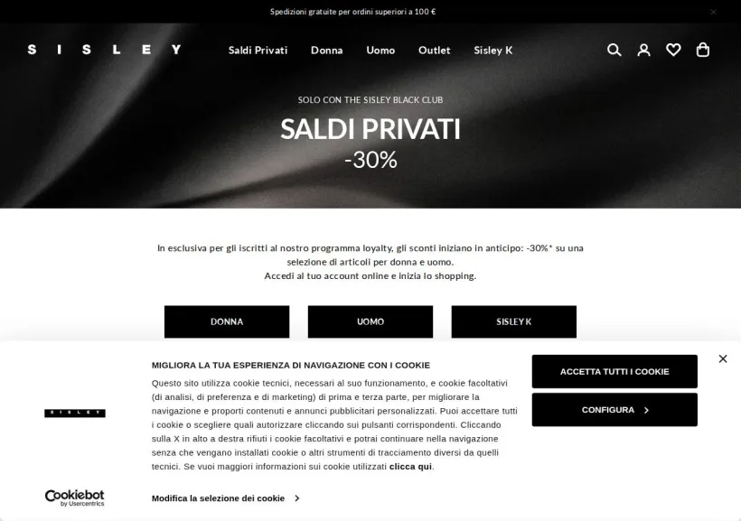 Schermata della pagina offerta di Sisley