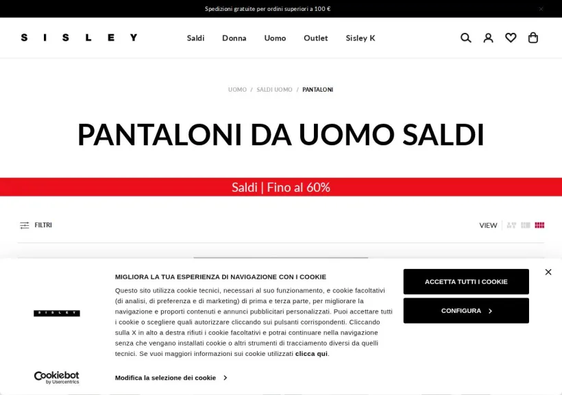 Schermata della pagina offerta di Sisley