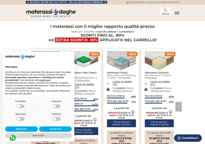 Schermata della pagina offerta di Materassiedoghe