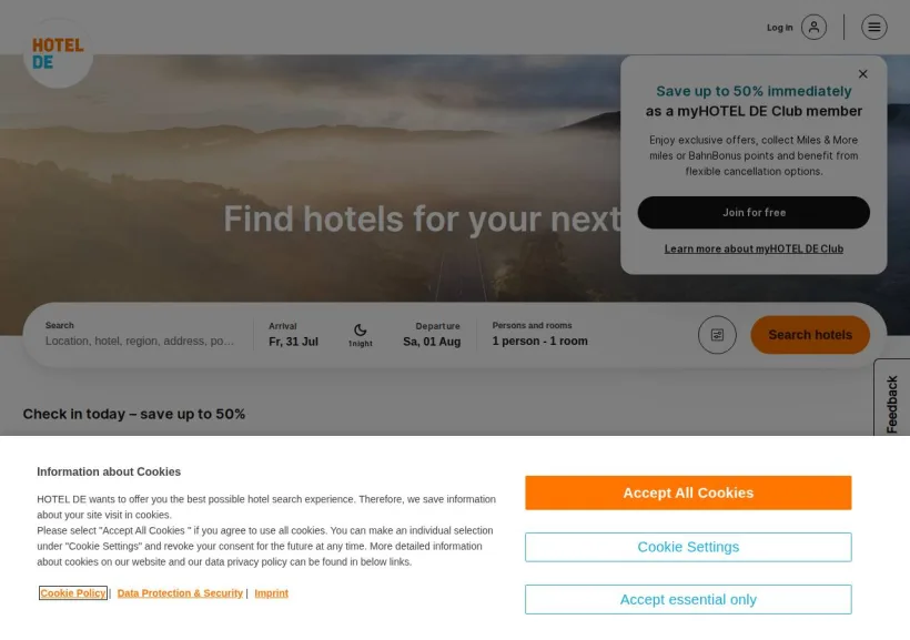 Schermata della pagina offerta di Hotel Info