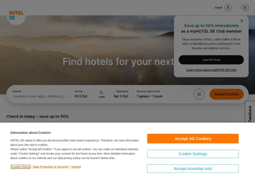 Schermata della pagina offerta di Hotel Info