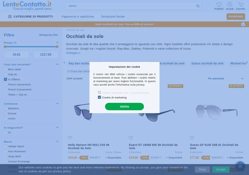 Schermata della pagina offerta di LenteContatto