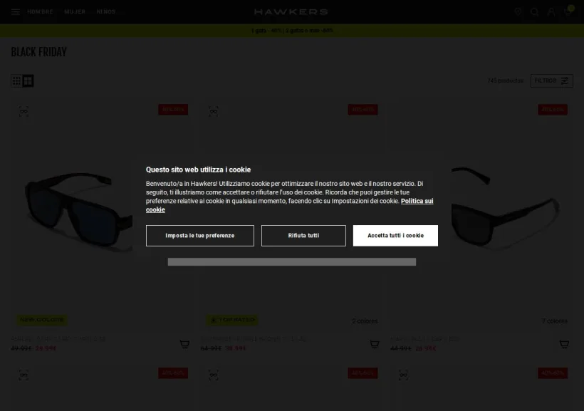 Schermata della pagina offerta di Hawkers
