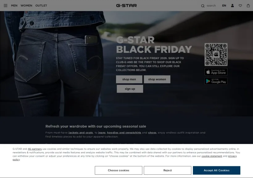 Schermata della pagina offerta di G-Star