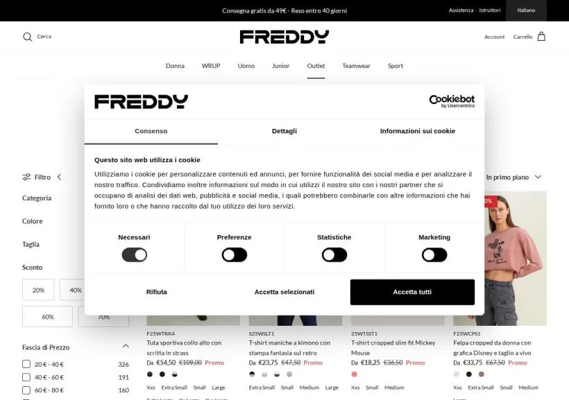 Schermata della pagina offerta di Freddy