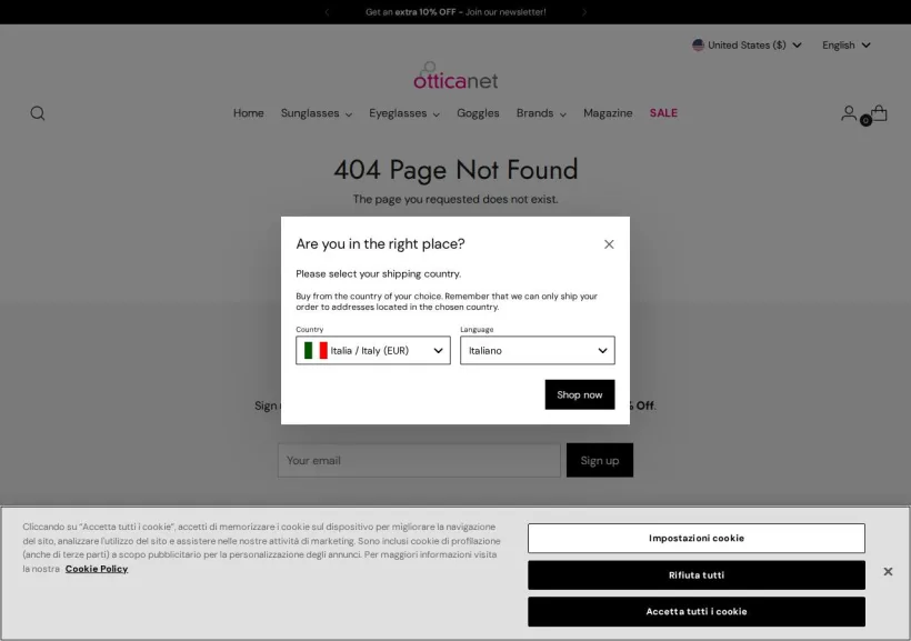Schermata della pagina offerta di Otticanet