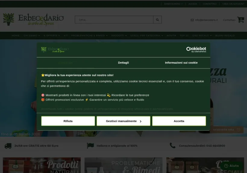 Schermata della pagina offerta di Erbecedario