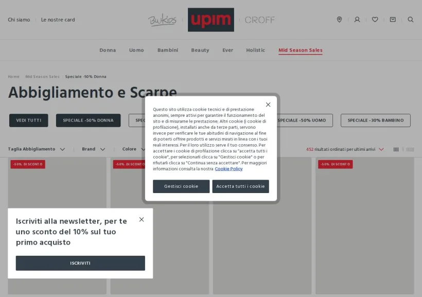 Schermata della pagina offerta di Upim