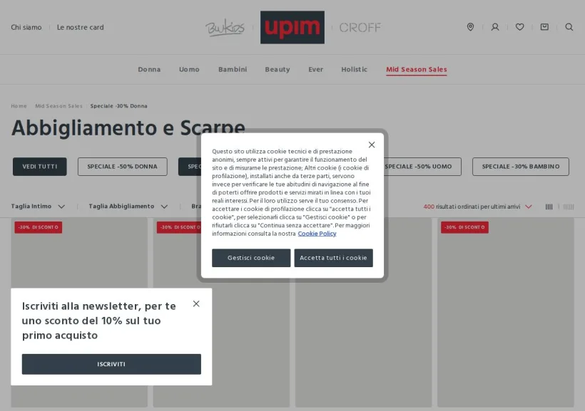 Schermata della pagina offerta di Upim