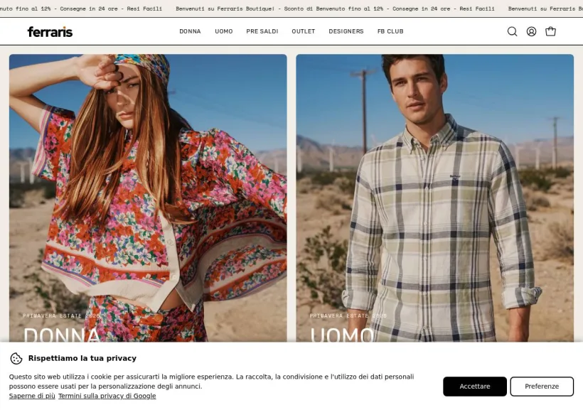 Schermata della pagina offerta di Ferraris Boutique