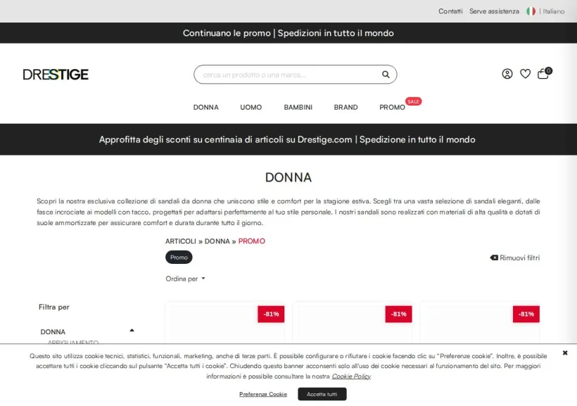Schermata della pagina offerta di Drestige