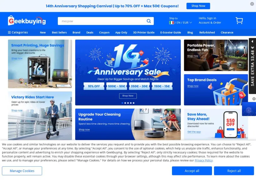Schermata della pagina offerta di GeekBuying