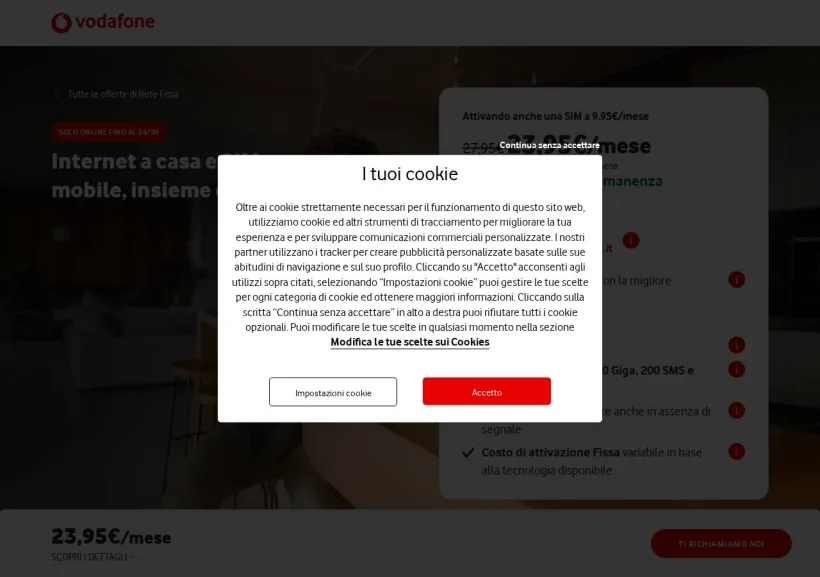 Schermata della pagina offerta di Vodafone