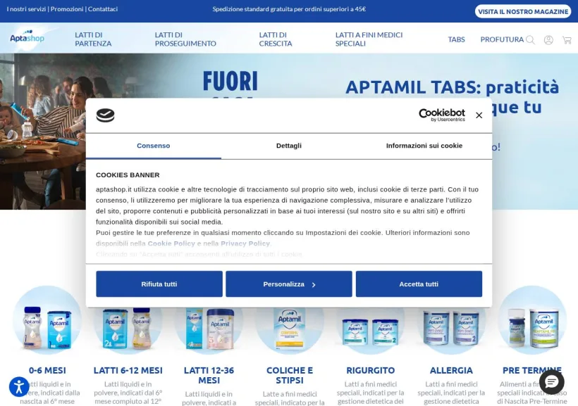 Schermata della pagina offerta di Apta Shop
