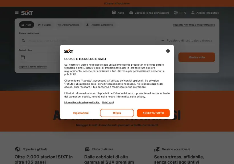 Schermata della pagina offerta di Sixt