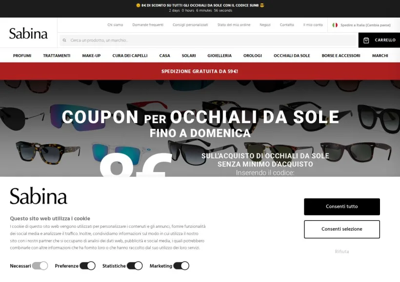 Schermata della pagina offerta di Sabina
