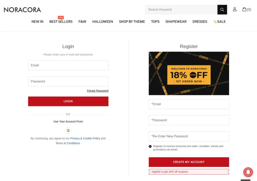 Schermata della pagina offerta di Noracora
