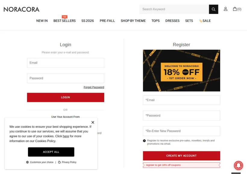 Schermata della pagina offerta di Noracora