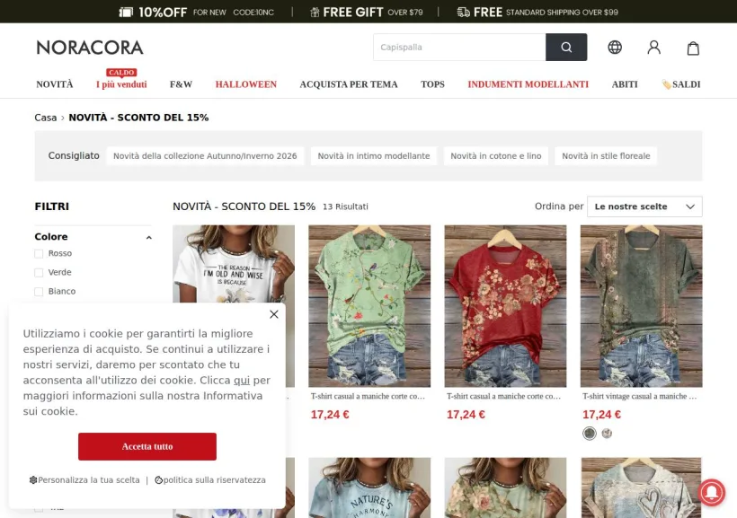 Schermata della pagina offerta di Noracora