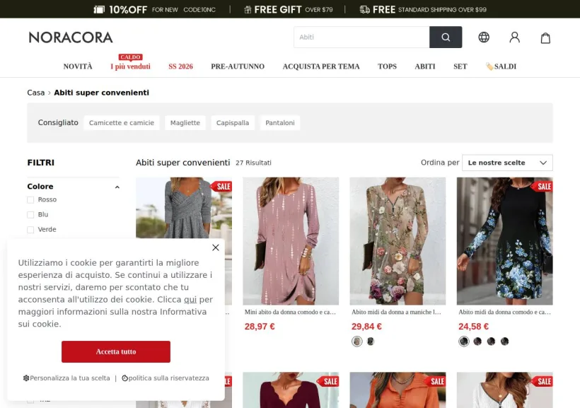 Schermata della pagina offerta di Noracora