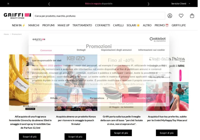 Schermata della pagina offerta di Griffi