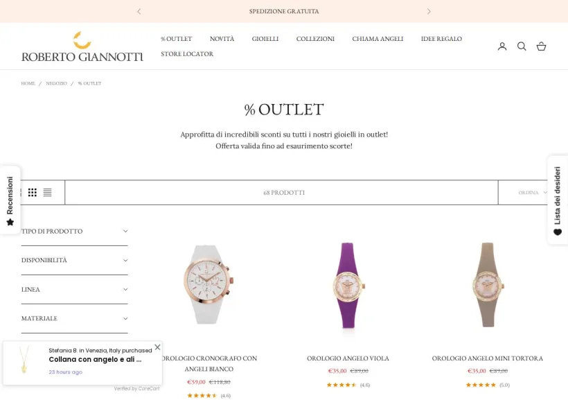 Schermata della pagina offerta di Roberto Giannotti