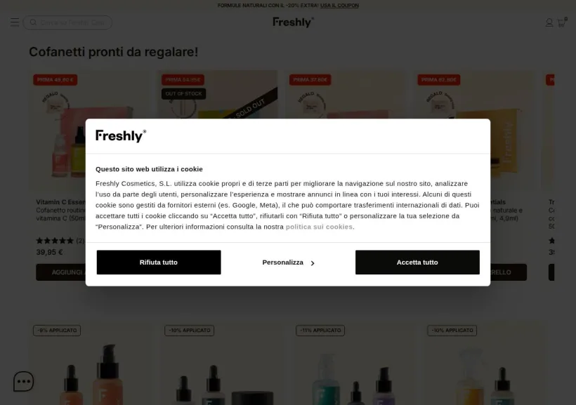 Schermata della pagina offerta di Freshly Cosmetics