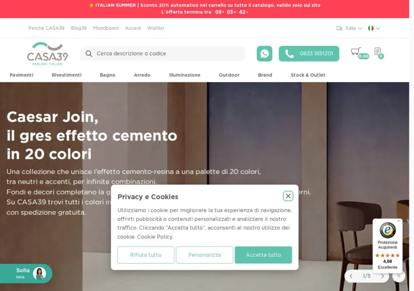 Schermata della pagina offerta di Casa39